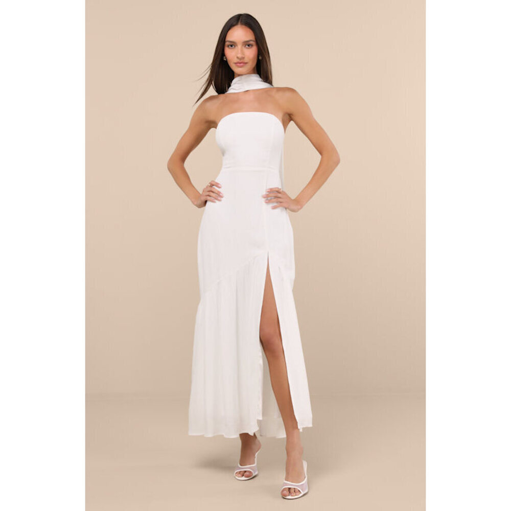 Lulus Captivating Spirit White Strapless Dress And Scarf Set - Size M